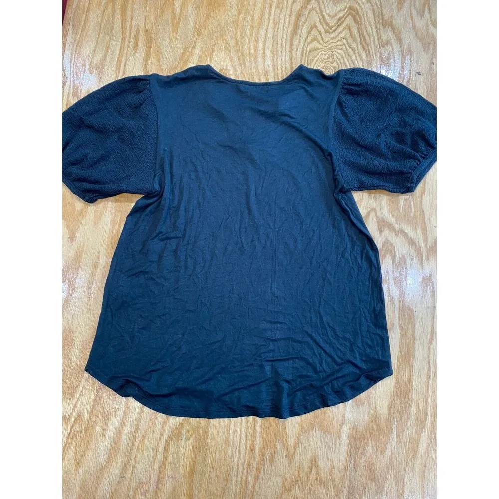 H by Bordeaux Blouse Women's Small Blue 100% Cotton Puff Sleeve Crew Neck B62 - Image 4