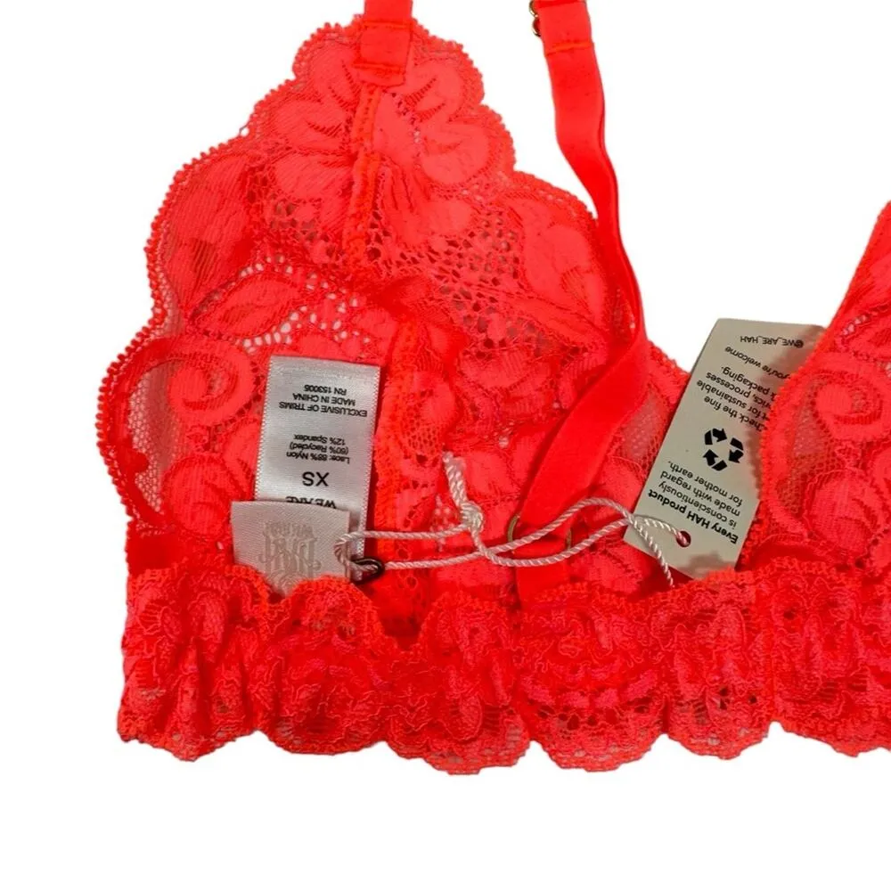 We Are HAH Chi Bralette Fried Salmon Pink Floral Lace Sheer Adjustable XS NEW - Image 8