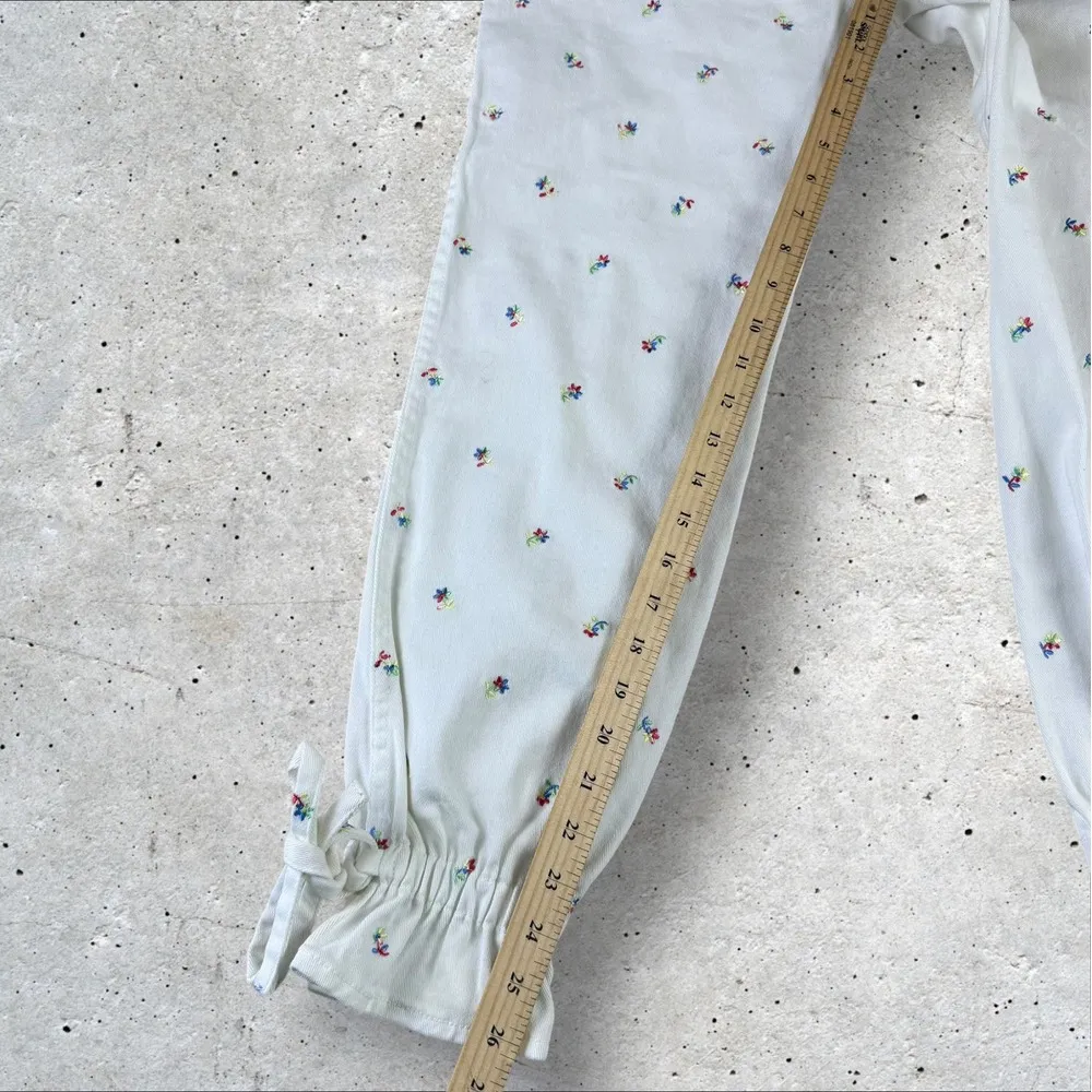 Something Navy Sylvia Floral Embroidered Ankle Tie Jean‎ Jogger Cottagecore Sz 2 - Image 6