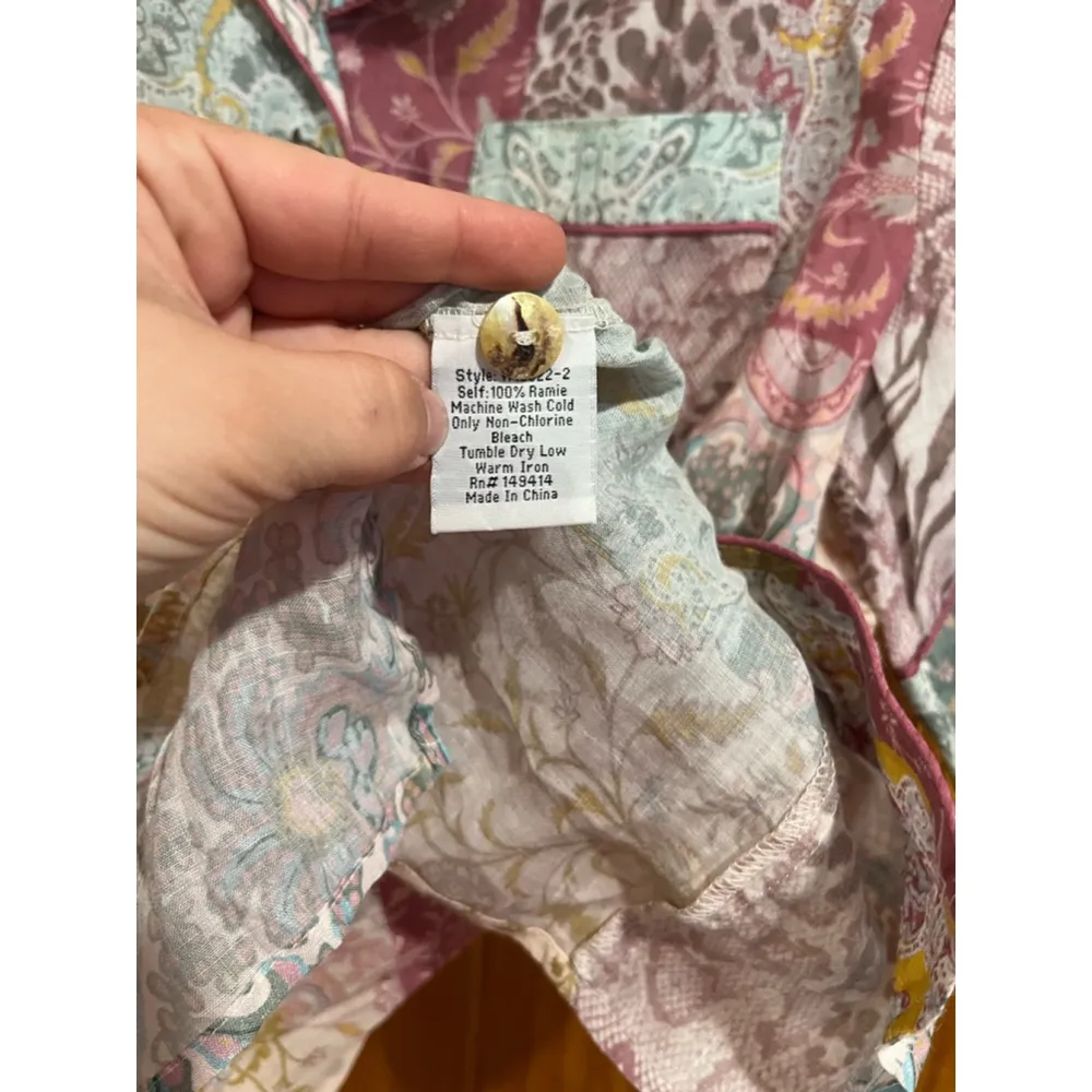 Johnny Was Patchwork Boho Marseille Garden Resort Wear Button Down Shirt - Image 3