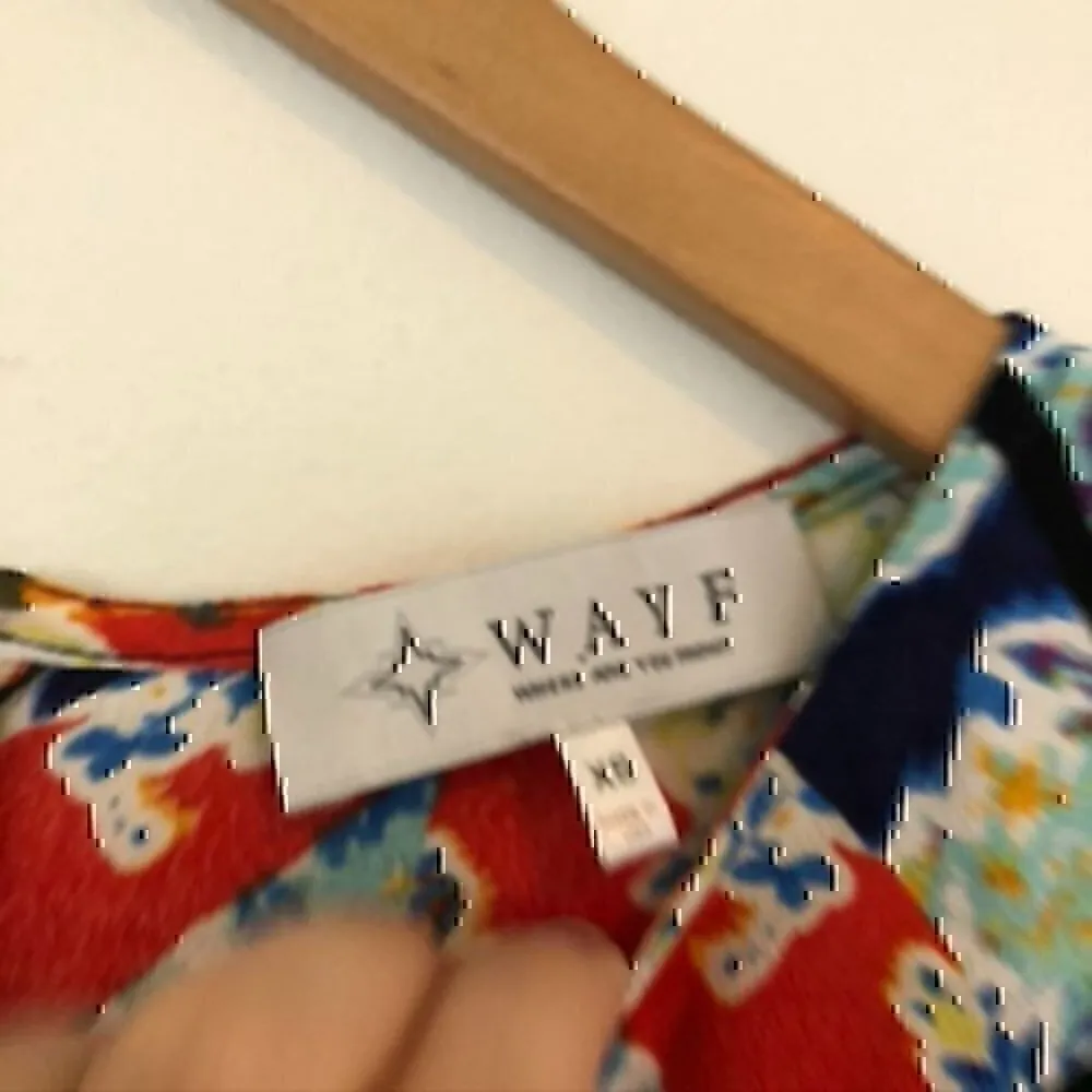 WAYF Red Blue Black Multi Floral Geometric Aztec Boho Long Sleeve Shift Dress XS - Image 5