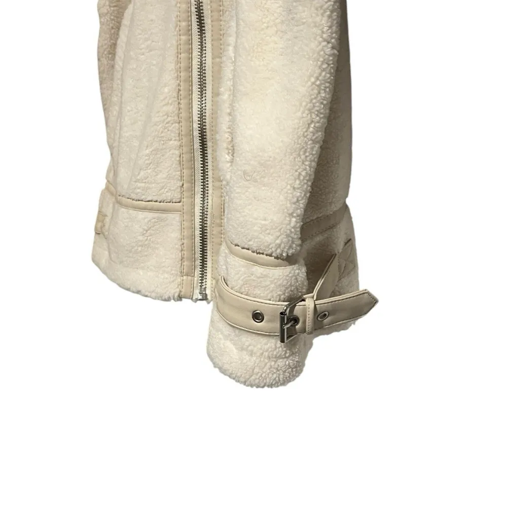 Scoop Fleece Jacket Womens XL Full Zip White Coat Buckle Accents Collared NWT - Image 5