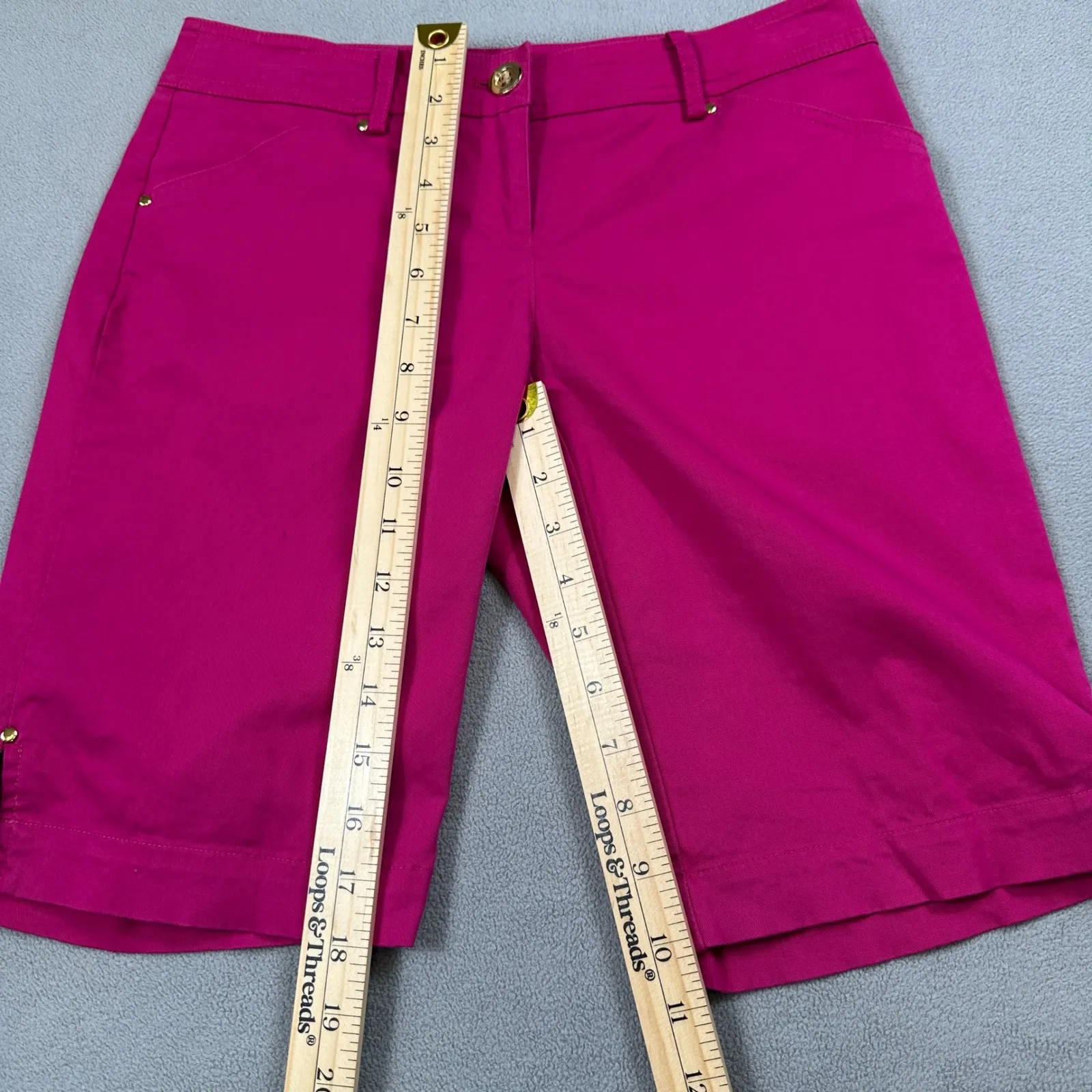 Cache Bermuda Shorts Womens 0 29 W Hot Pink Low Rise Gold Accents Cotton Blend - Image 5