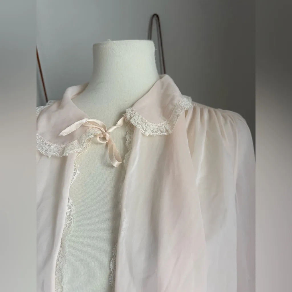 Vintage Light Pink Ruffle Semi Sheer Top - Image 2