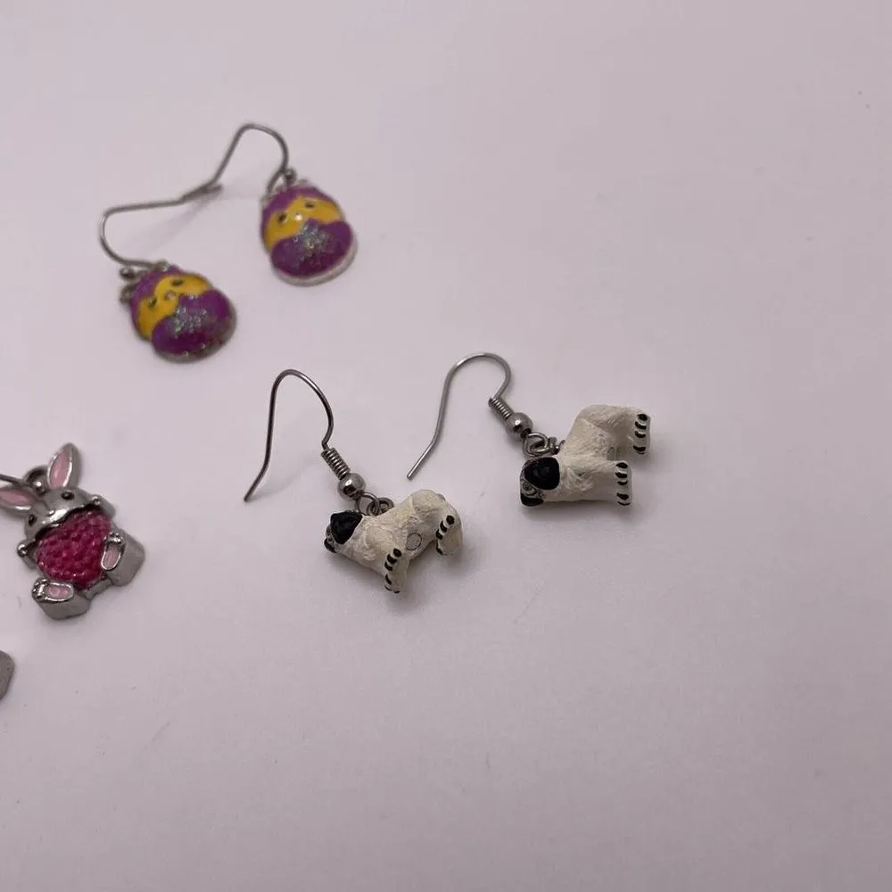 Lot Of 4 Costume Earrings Pierced Dangle / Drop Easter Egg, Rabbit, Pug, Koala - Image 5