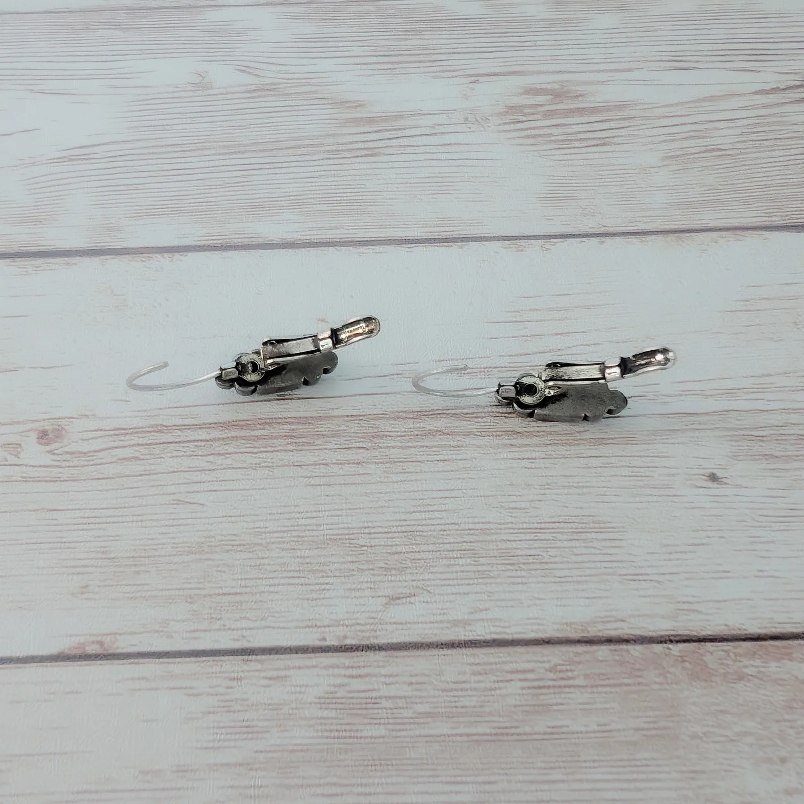 Dark Silver Tone & Blue Gems Dangle Earrings - Image 5