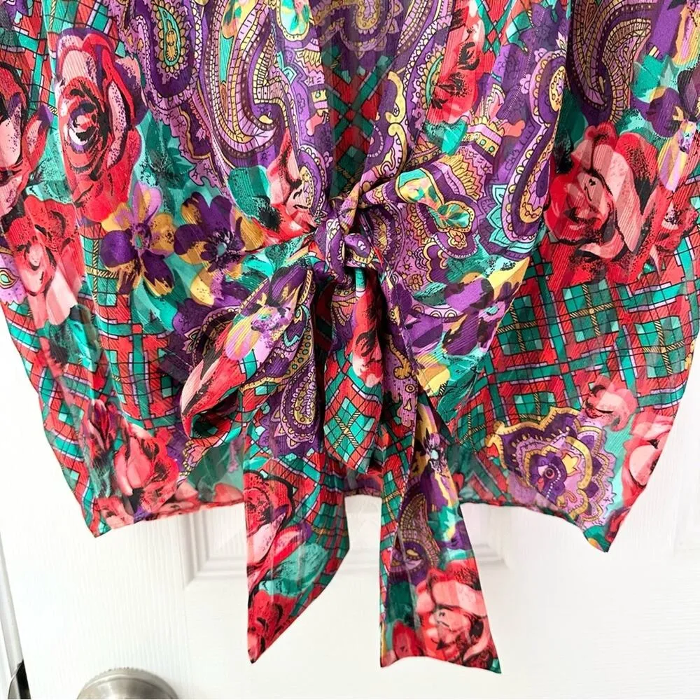 Victoria’s Secret Vintage Red Pink Green Plaid Paisley Bralette Kimono Set - Image 11