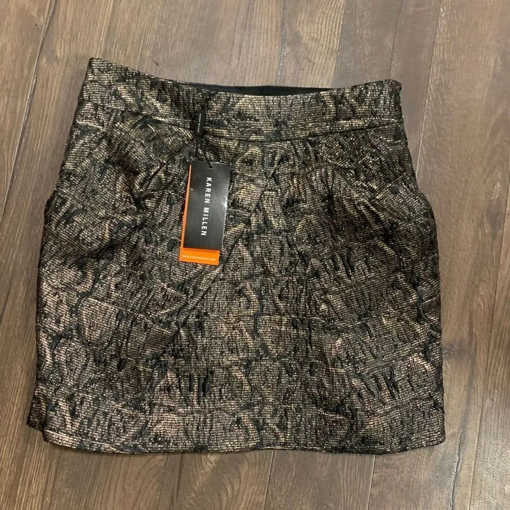 Karen Millen England bronze metallic 6 jacquard mini skirt - Image 2