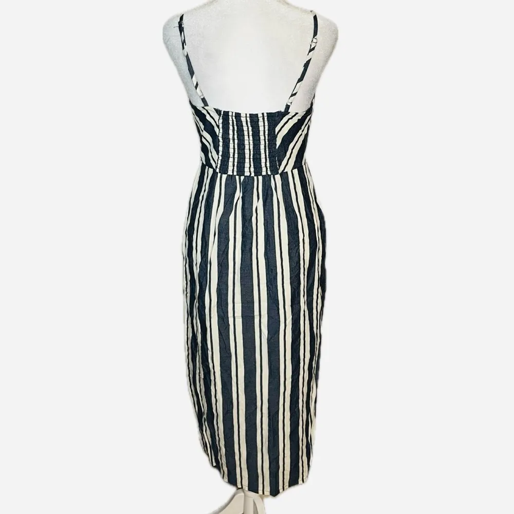 Entro Navy & White Striped Button Front Midi Dress-  Small - Image 4