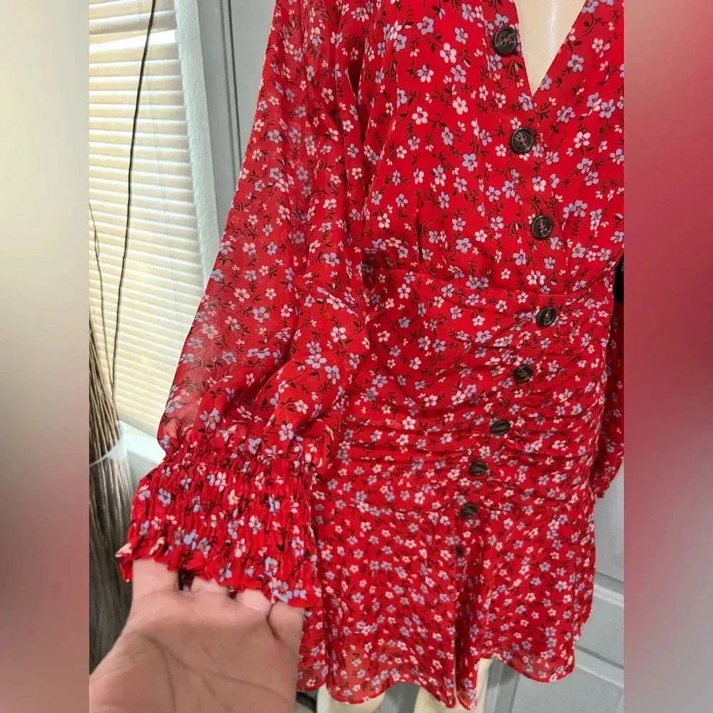 Lulu’s dress size S 👈🏻Dianella Red Floral Print Long Sleeve Dress nwt - Image 8
