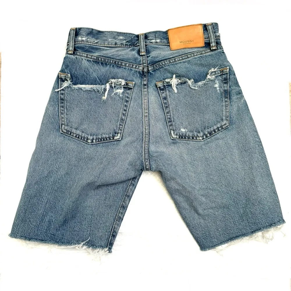 Moussy vintage Jean shorts Bermuda distressed denim   Japan button fly sz 25 - Image 4