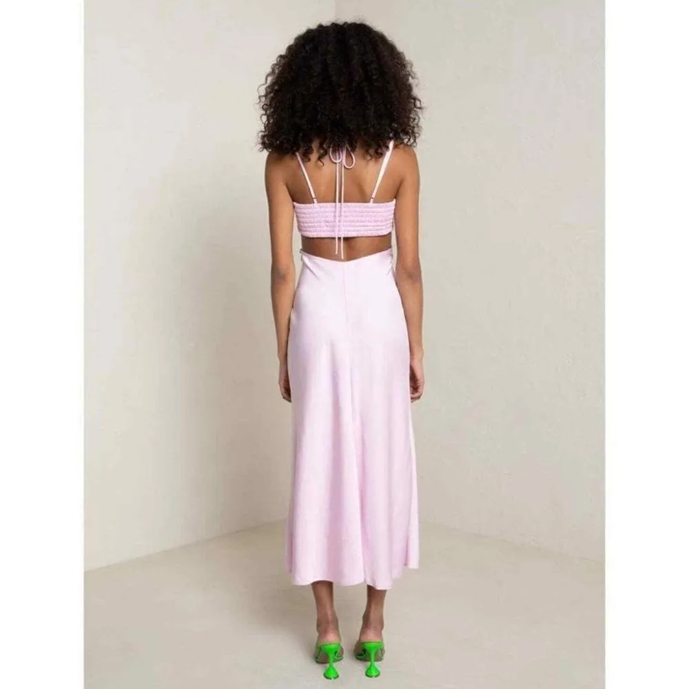 A.L.C Sienna Cut-Out Satin Midi Dress in Light Pink Size US 0 - Image 12