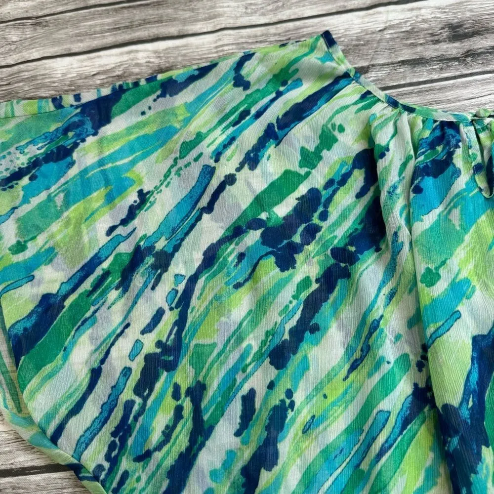 Willi Smith Women's Lightweight Sheet Blouse XL Extra Large Green Blue White Top - Image 5