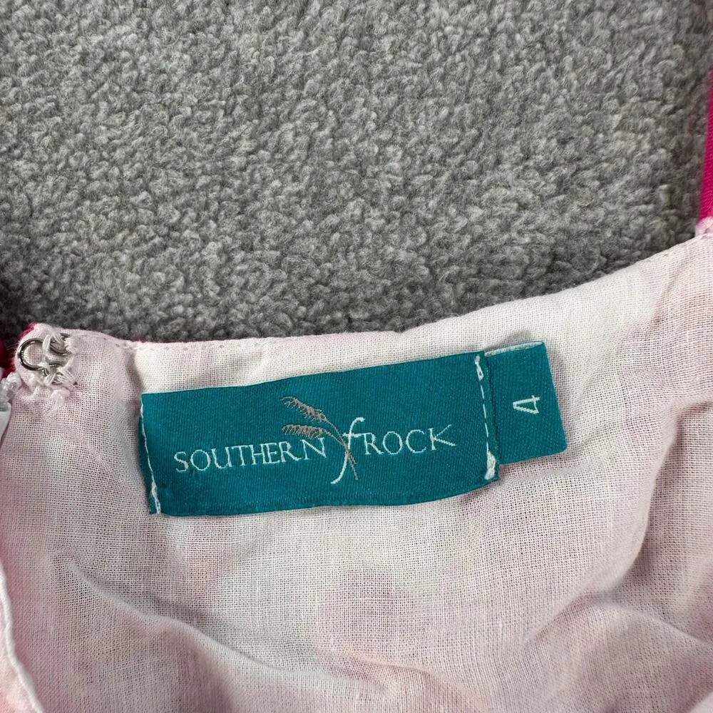 Southern Frock Mini Dress Womens 4 Pink/White Spaghetti Strap Swiss Dot Sundress - Image 6