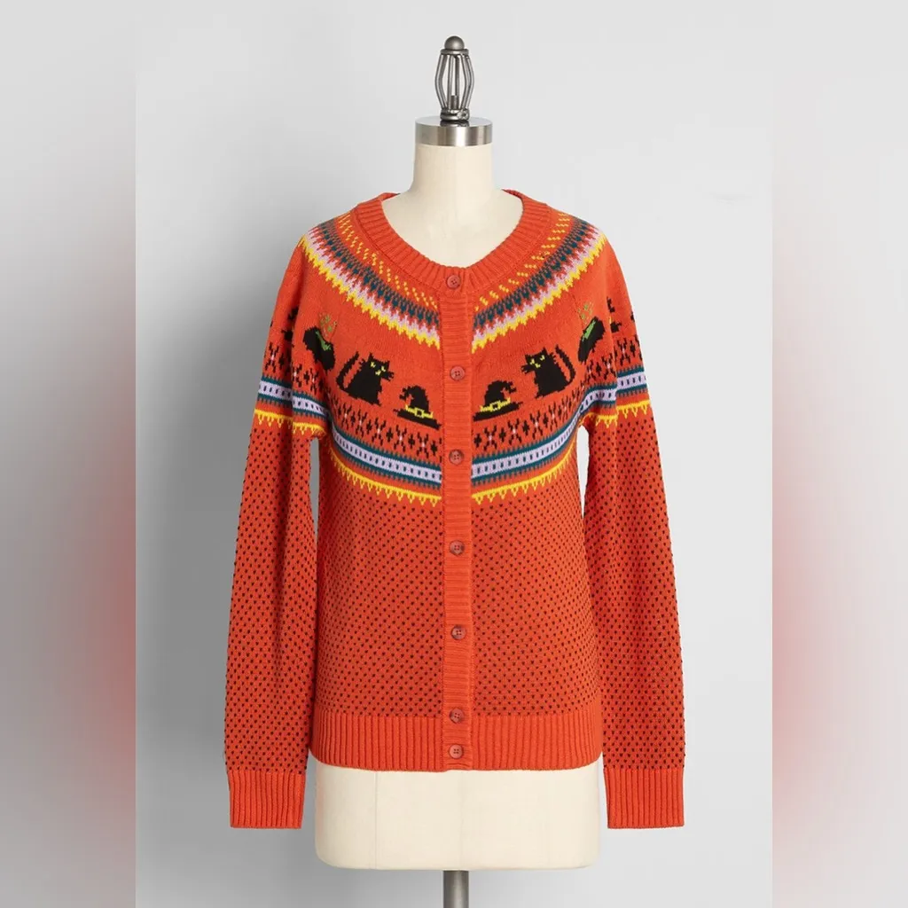 ModCloth Halloween "Witches Candy" Fair Isle Knit Cardigan - Small - Image 3