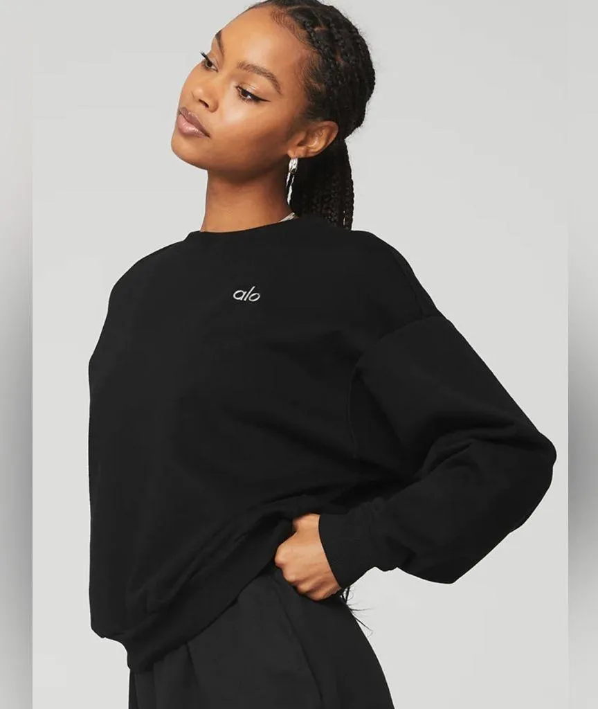 MNWT Alo Yoga Accolade Crew Neck Pullover Black Size XXS Oversized - Image 2