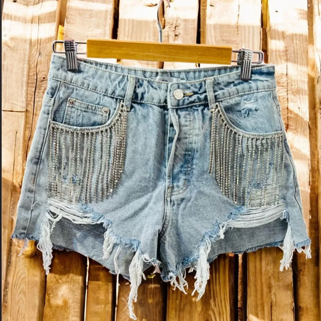 ADIKA Denim Shorts With Rhinestones - Image 2