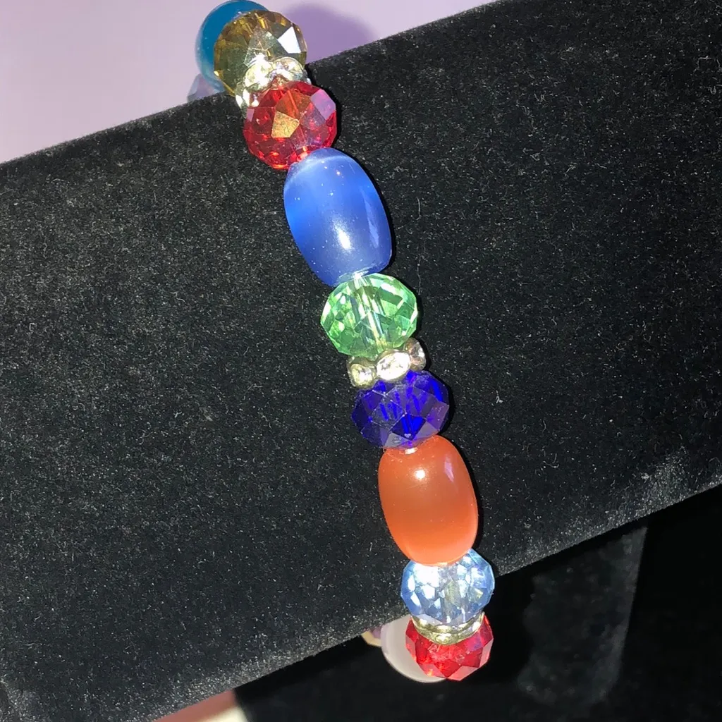 Colorful Moon Glow and Multicolor Glass Beaded Boho Stretch Bracelet Red - Image 2