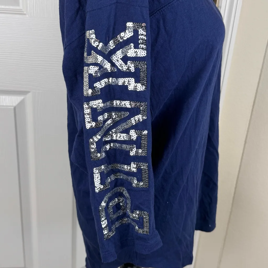 PiNK Victoria’s Secret Oversized Navy Sequins Bling Love Pink Graphic Tee Shirt - Image 7