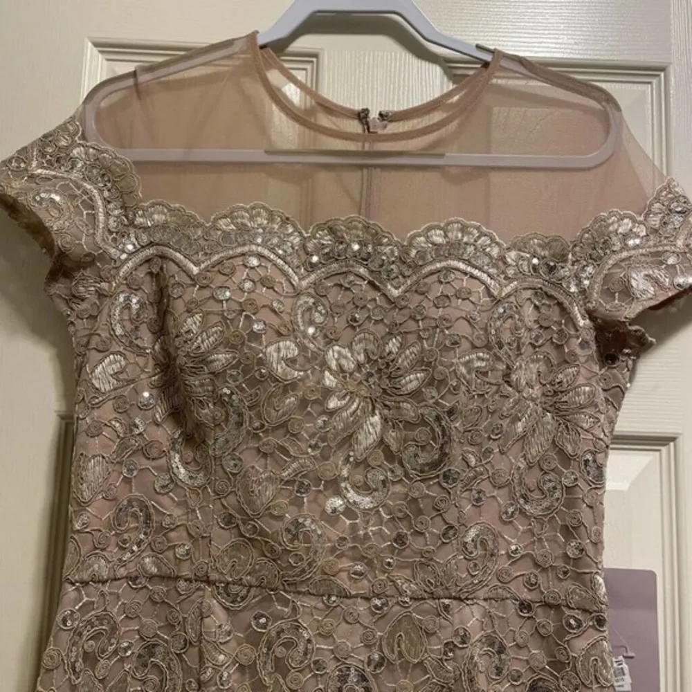 J S Collection Womens Lace Gown Dress Beige Floral Lined Zip Embellished 10 New - Image 4