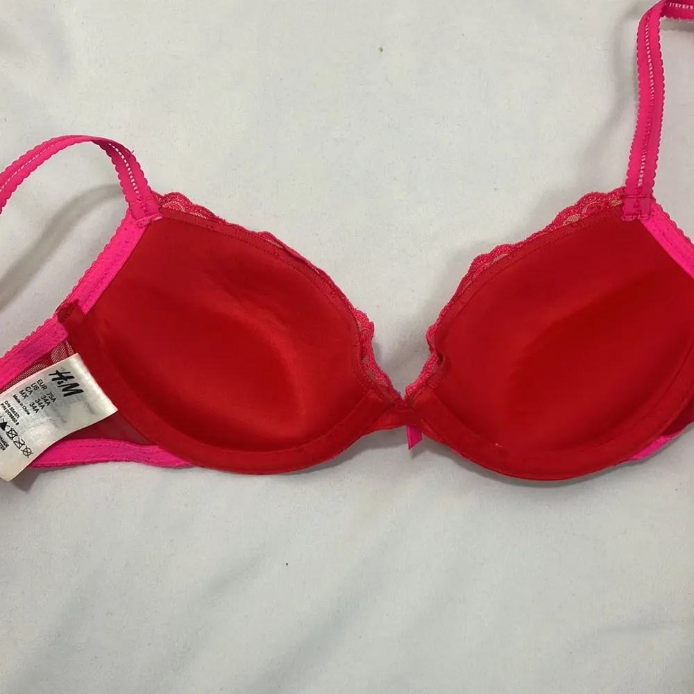 H&M red and hot pink mesh and floral print bra woman’s size 34 A - Image 8
