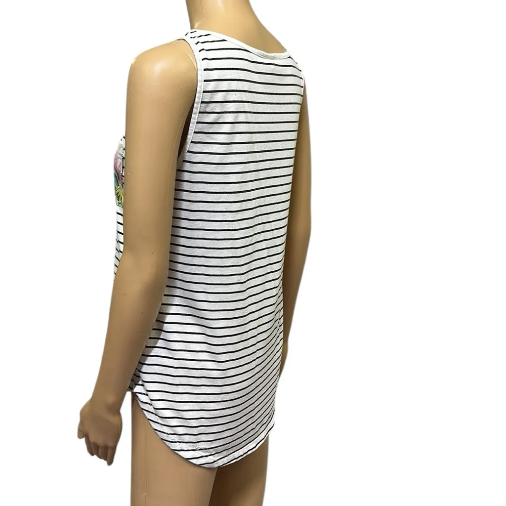 Rip Curl White and Black Striped Tank Top with Tropical Pocket Womens Small - Image 6