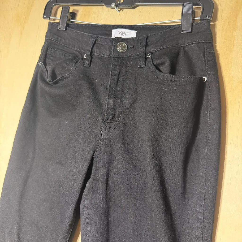 YMI Black High-Rise Flare Jeans | Size 9/29 | Raw Hem Distressed Denim - Image 3