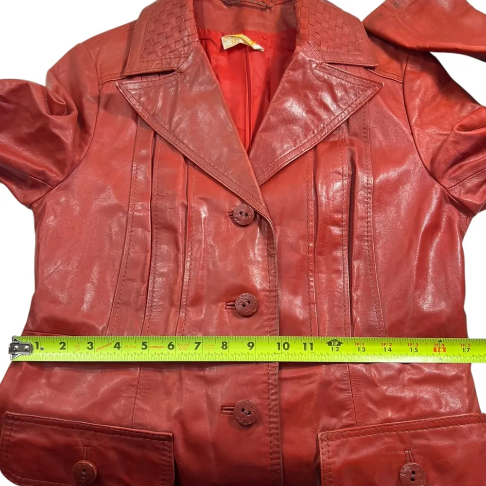 Vintage 70’s Custom Leather Boutique Leather Coat with Woven Pockets in Red Rust Size undefined - Image 12