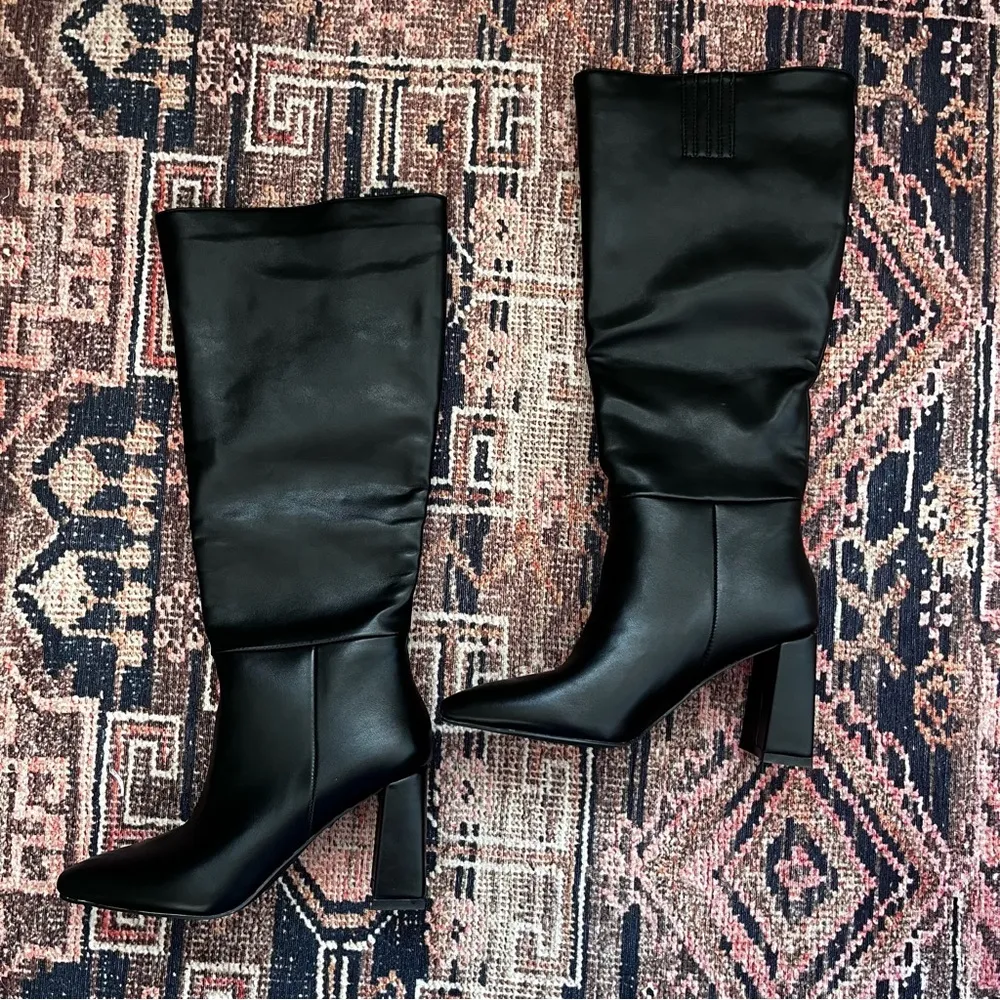 Vesper Black Faux Leather Knee High Heeled Boots 6 - Image 6