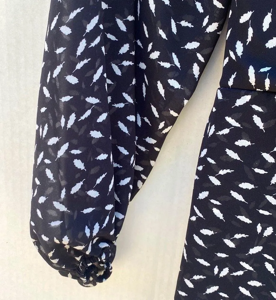 French kiss Womens size small black long sleeve leaf print wrap front dress - Image 7