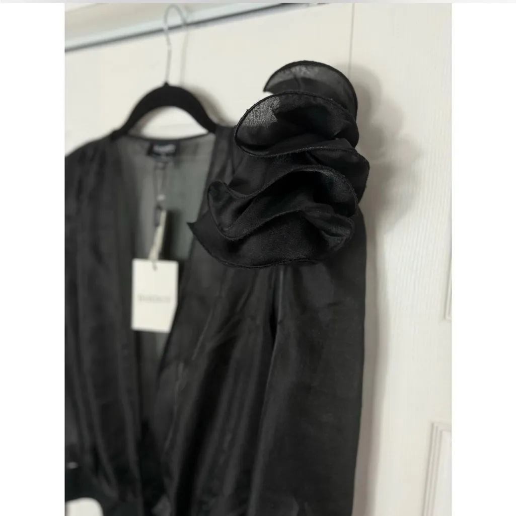 Anthropologie Bardot Black Organza Sheer Wrap Bodysuit Blouse Top Size 12 L - Image 8