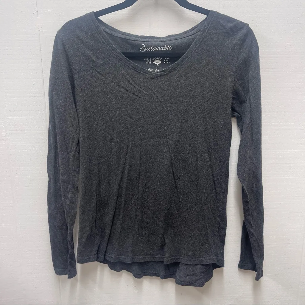 Pact  Size XS Women's Solid Charcoal Gray Long Sleeve Tee Layering Fall Basic - Image 2