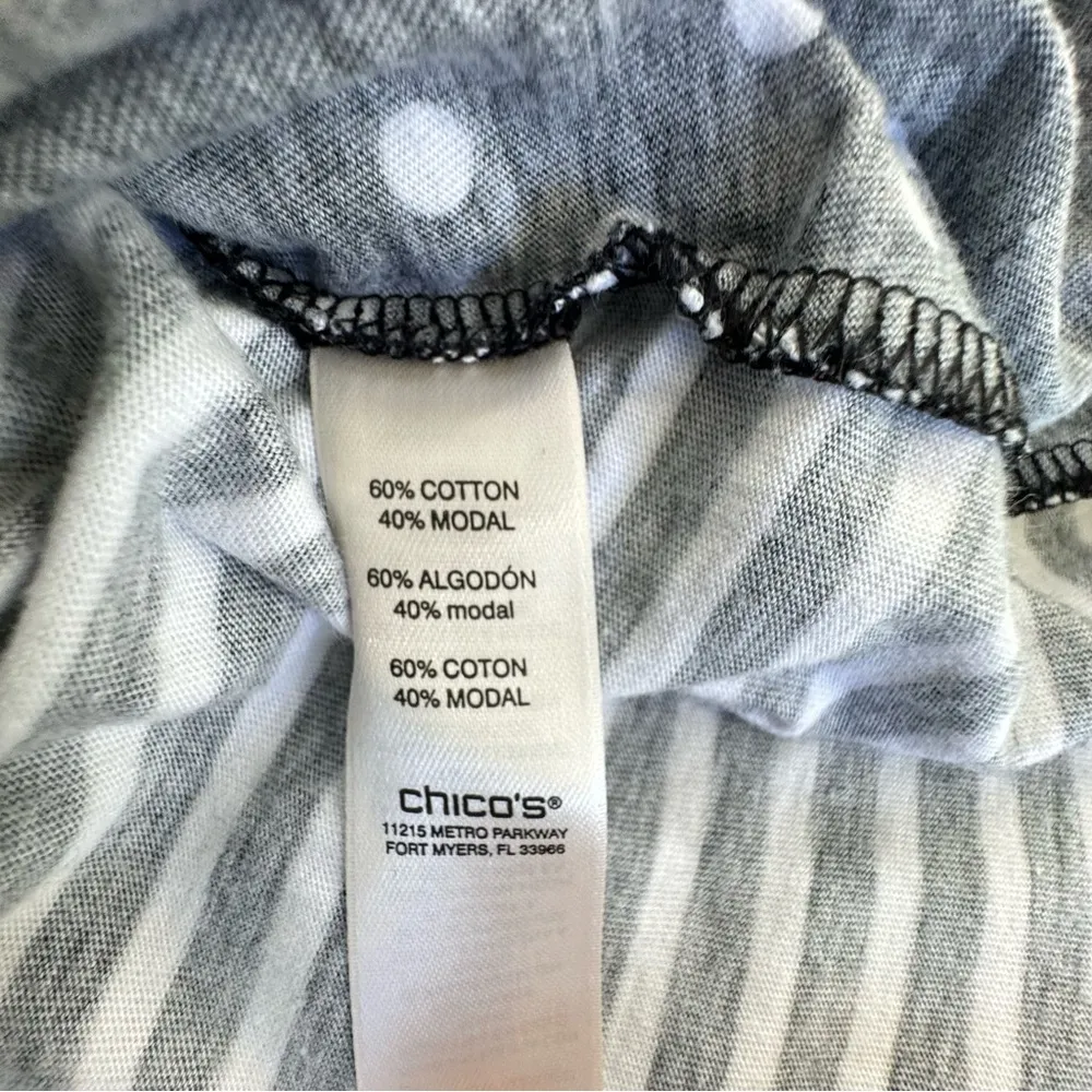 Chico’s Black with White Polka Dots & Stripes Short Sleeved Pocket Tee Size 1 M - Image 9