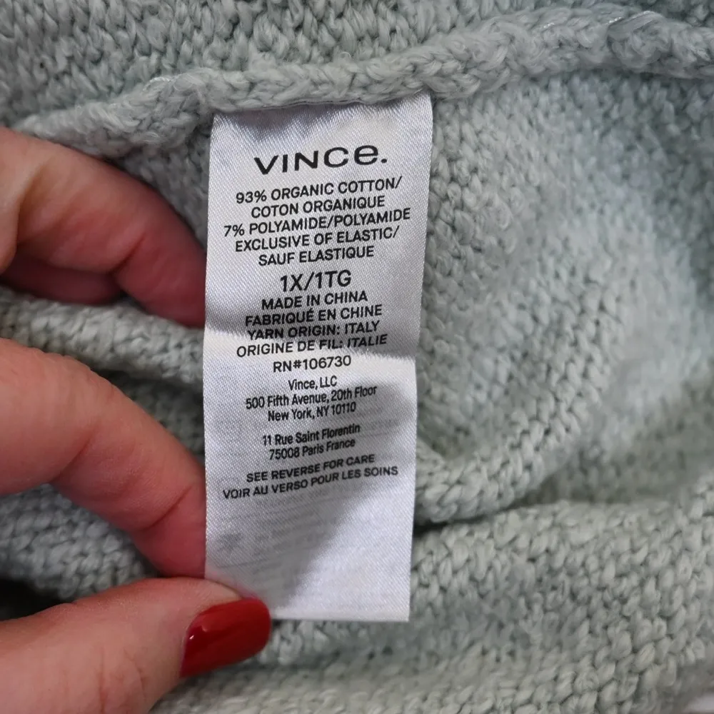 Vince Womens 1X Crewneck Organic Cotton Blend Pebbled Sweater in Mint NEW - Image 10