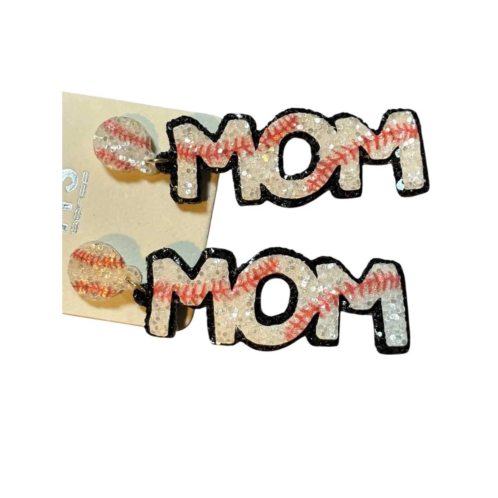 Baseball Mom Earrings White Red‎ Black Sparkle Drop Dangle Sports Jewelry New - Image 3