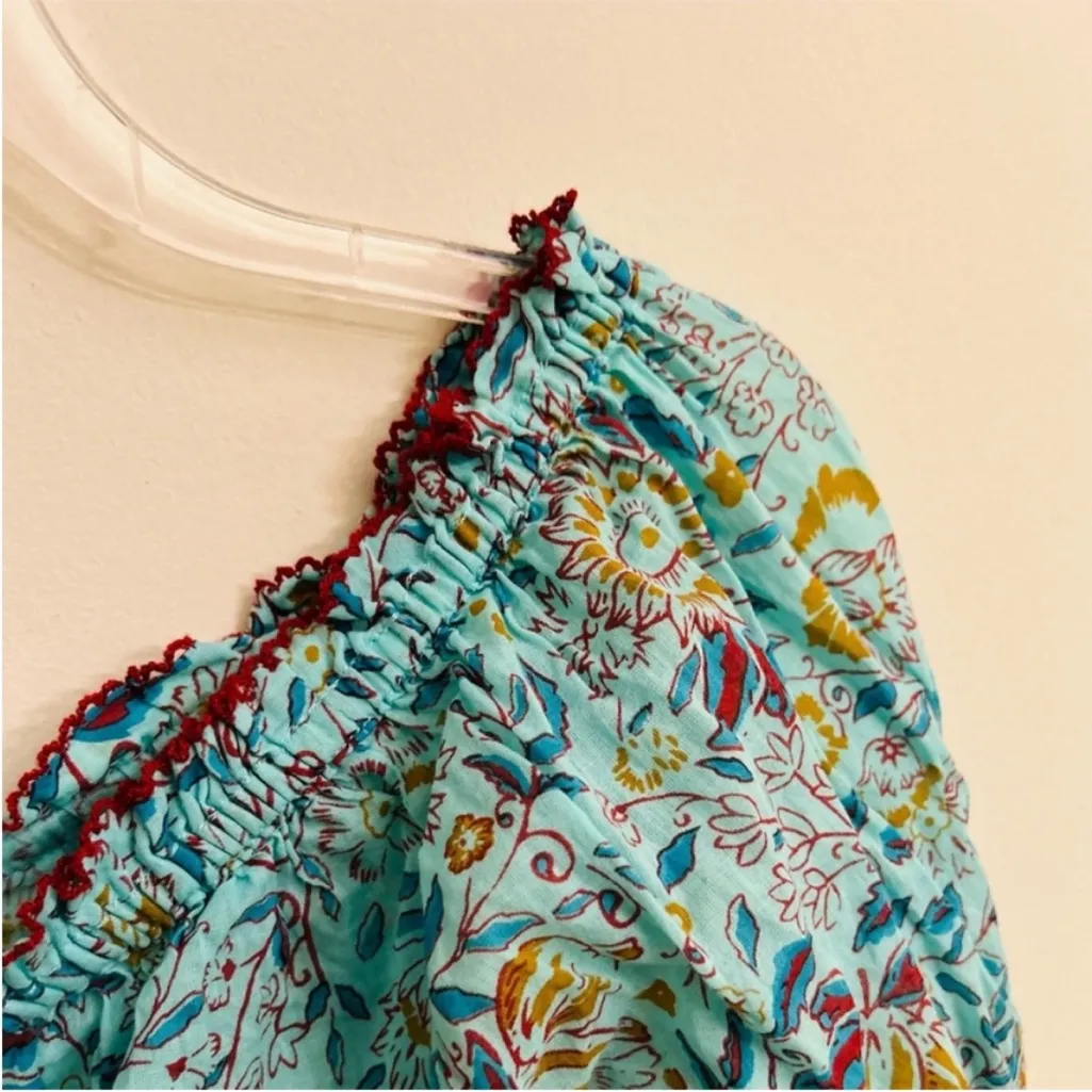 Poupette St Barth Nana Blue Floral Cropped Elastic Long Sleeve Top Medium - Image 5