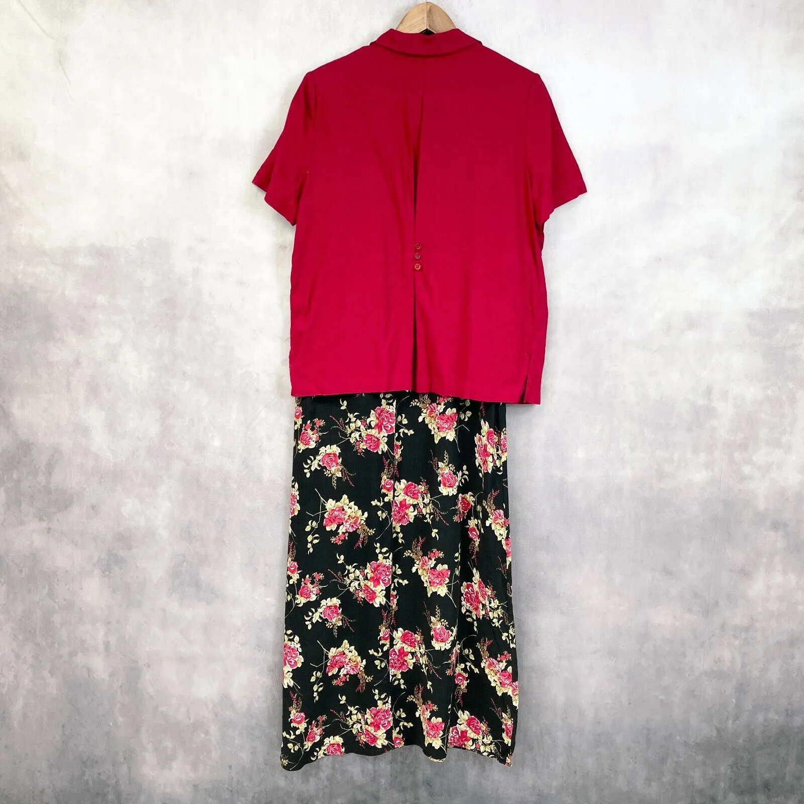 Ease Sport Dress Set Women 12 Dark Floral Linen Rayon Cottagecore Feminine Retro Red - Image 4