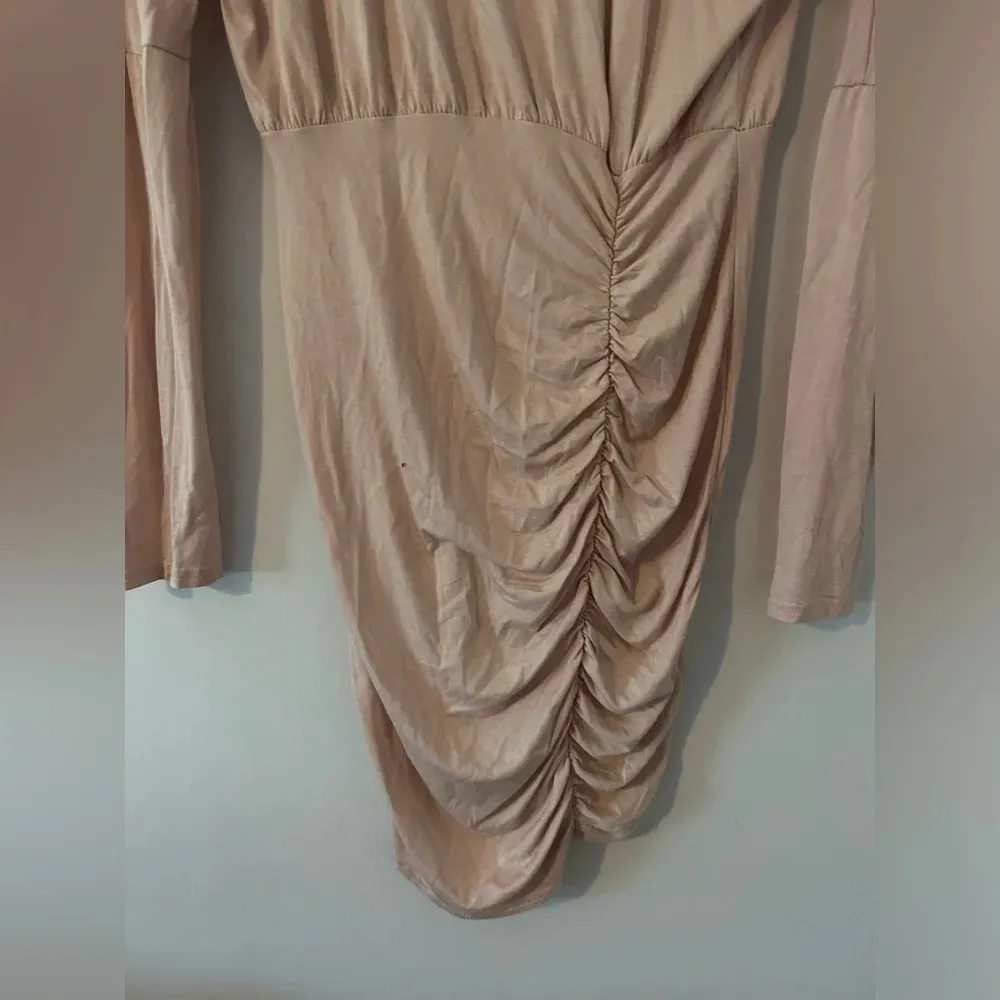 SALE! NWT pretty little thing Nude Ruched Skirt Detail Long Sleeve Bodycon Dress - Image 4
