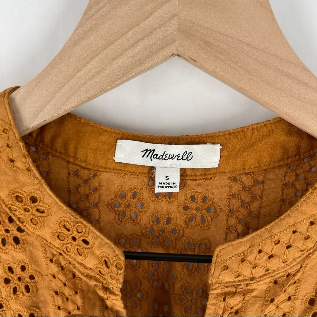 Madewell Eyelet‎ Double Tie Peasant Top Carrot Cake 100% Cotton Size S - Image 2