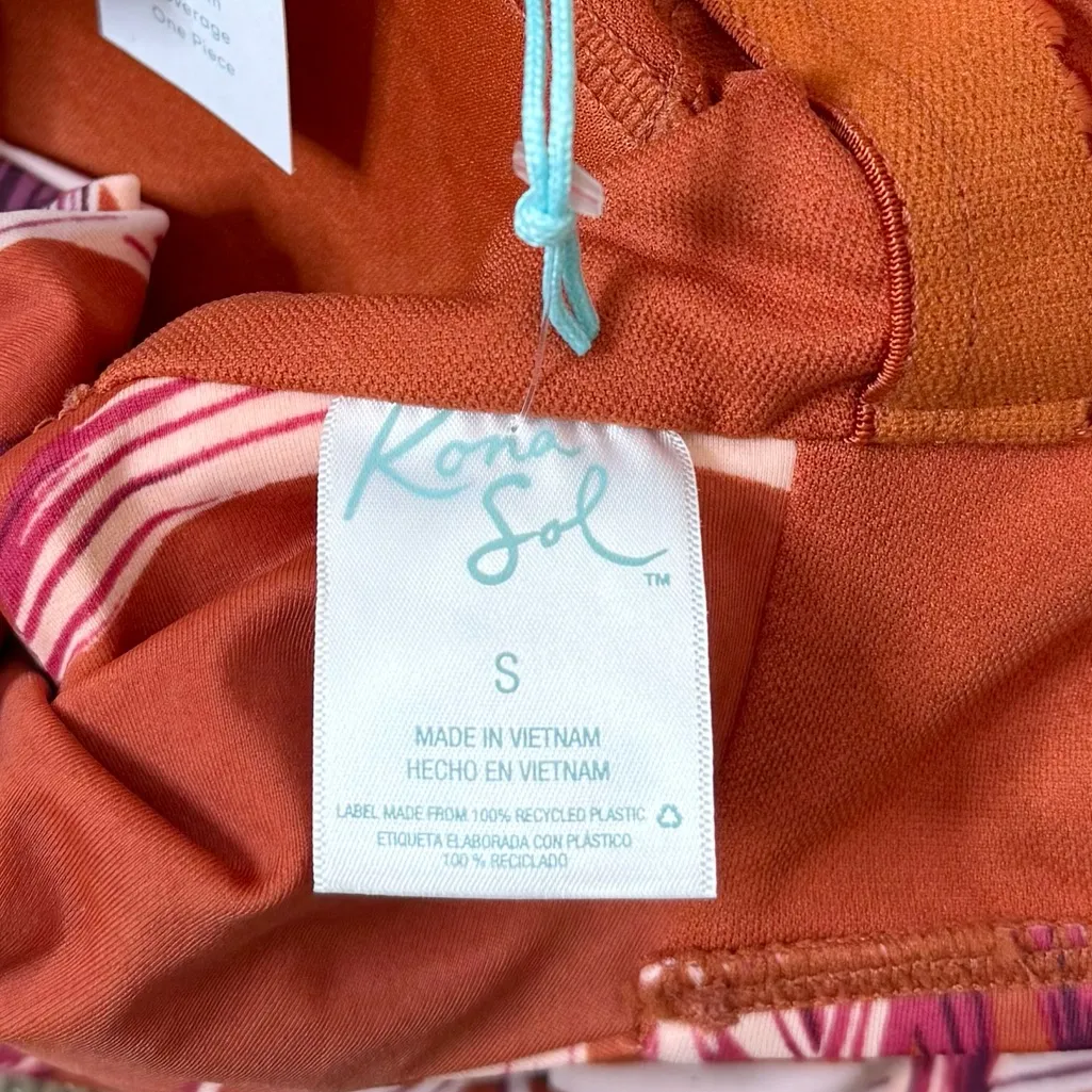 Kona Sol Swimsuit One Piece Tropical Palm Leaves S Small New - Image 4