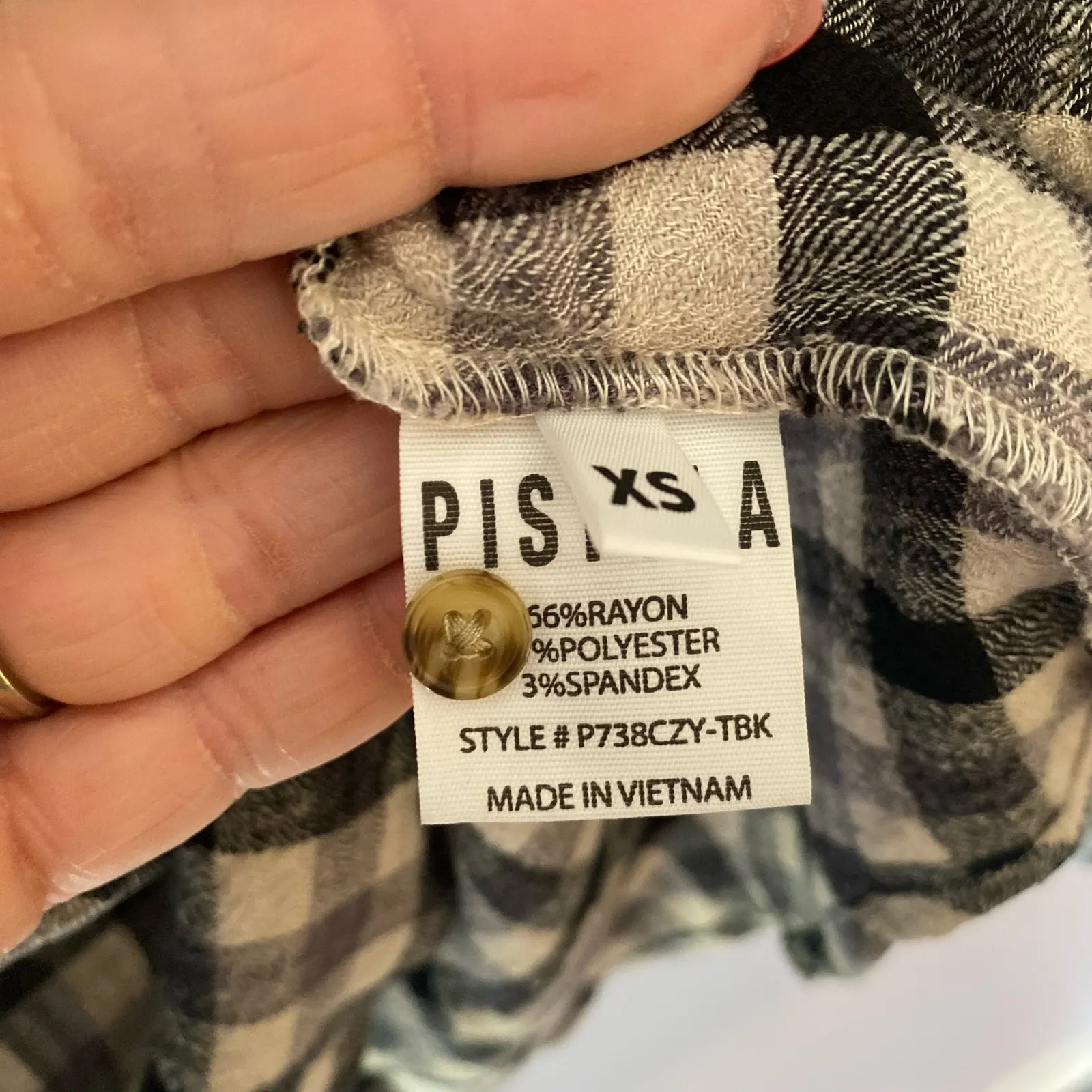 Pistola Black Cream Plaid Button Up Flannel Shirt Office Work Women's size XS - Image 9