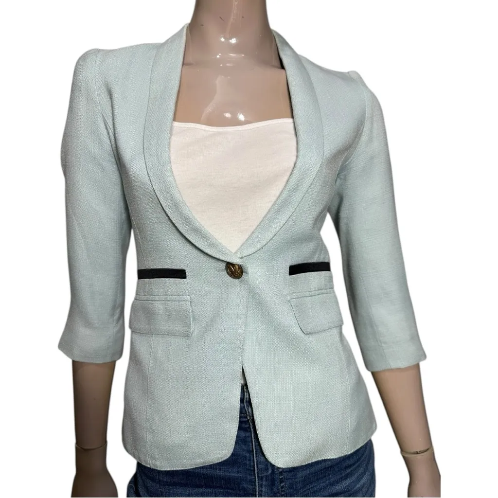 Smythe Women's Size 2 Robin Mint Blue One Button Textured Jacket Blazer - Image 3
