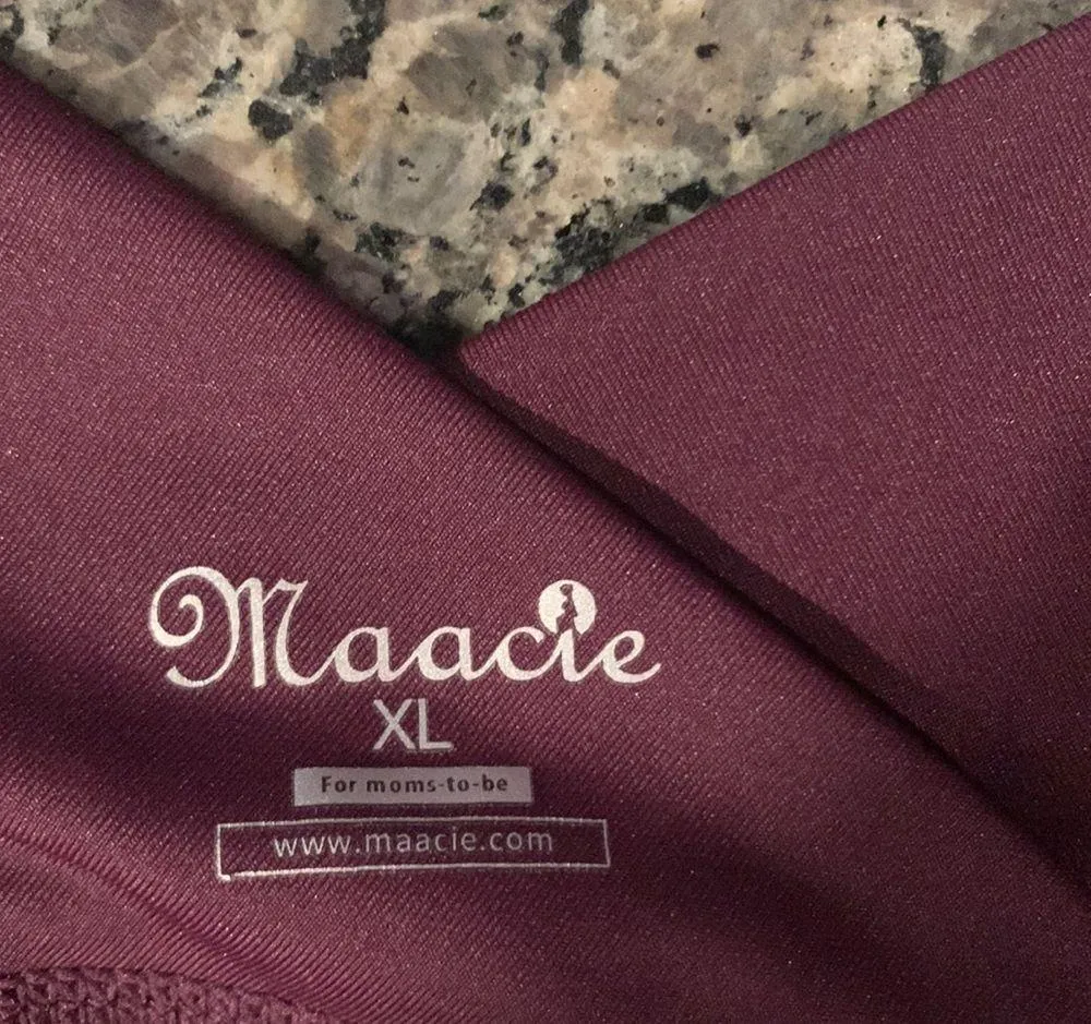 Maternity Maacie Maroon Full Panel Activewear Leggings Pockets Size XL EUC #7589 - Image 7