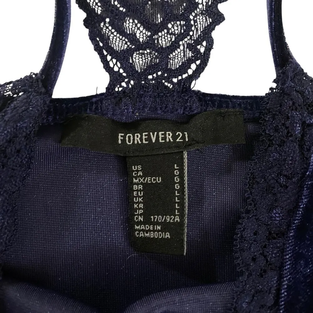 Y2k Cami Large Top Fairy Babydoll Lace Velvet Whimsigoth Blue FOREVER21 - Image 3