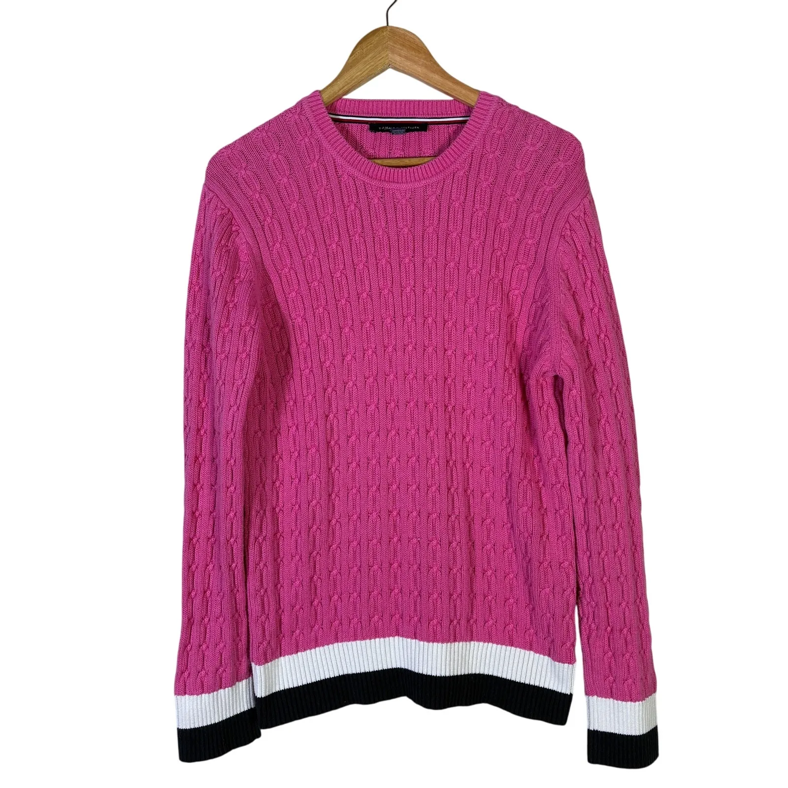 Tommy Hilfiger Cable Knit Crewneck Sweater Womens XL Pink 100% Cotton Preppy - Image 2