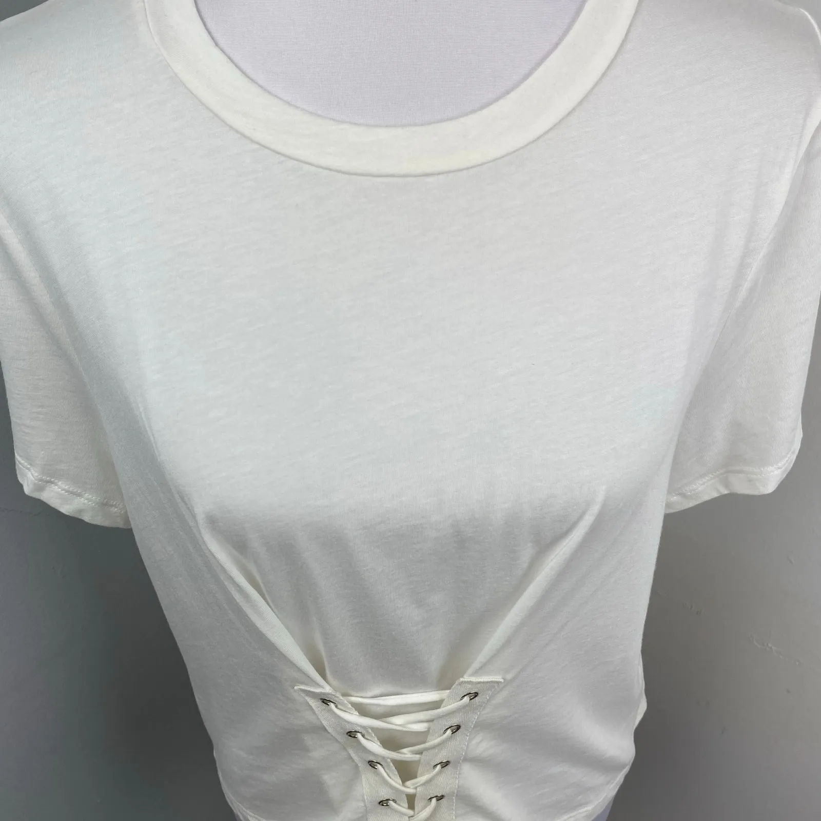 New Lush White Corset Short Sleeve Tee T-Shirt Large - Image 4