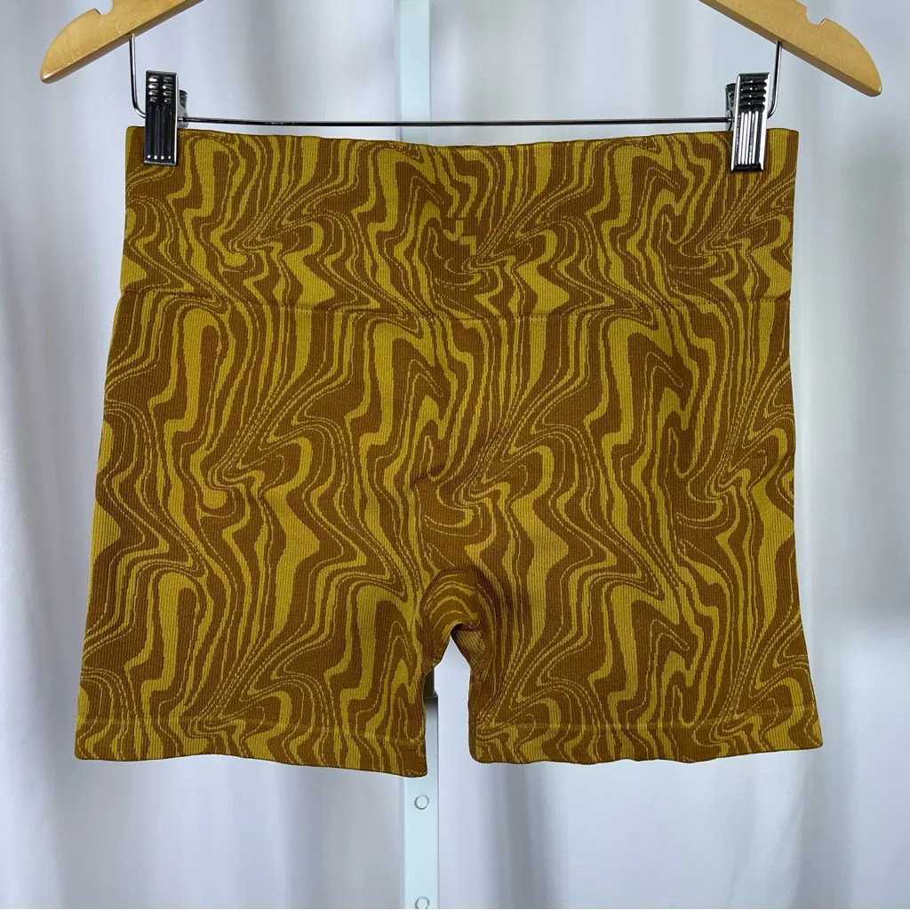 JoyLab Large Brown Gold Swirl Bike Shorts Boho Hippie Funky Yoga Running Workout - Image 2