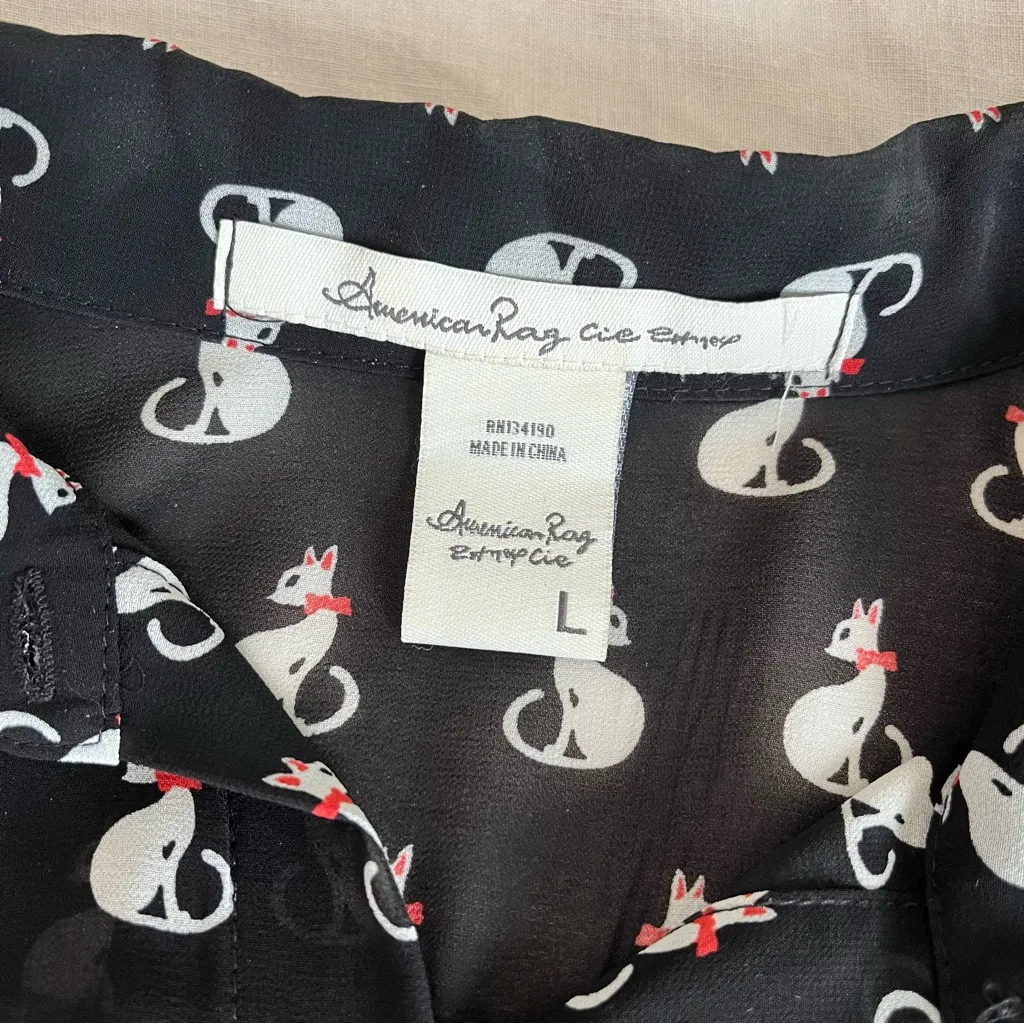 America Rag Cie• Vintage Kitty Cat Blouse•Sz L - Image 6