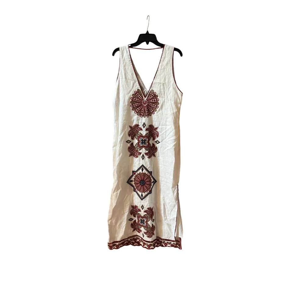 FARM Rio Mary's Tiles Embroidered Linen Dress - Size L - Image 7