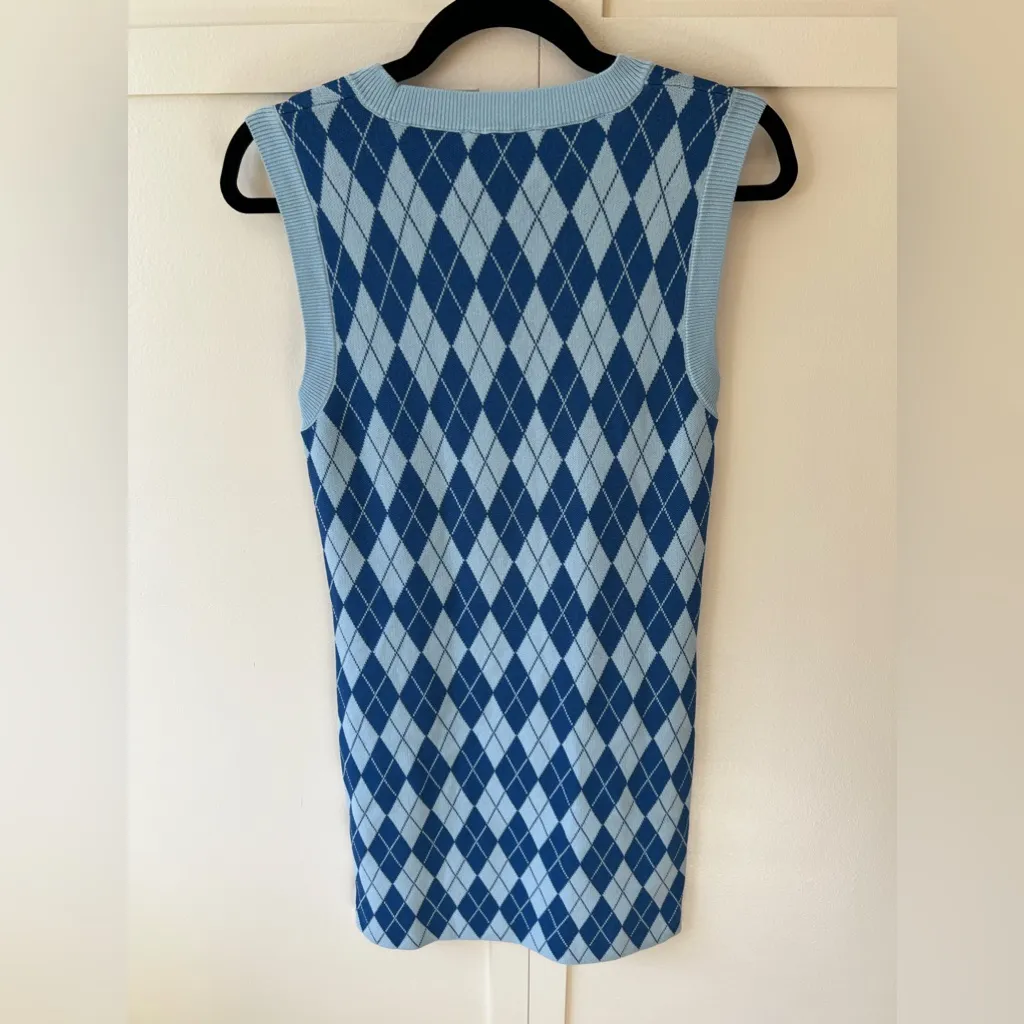 Zara Women’s NWOT Blue Argyle Sweater‎ Knit Mini Dress Size Medium - Image 11